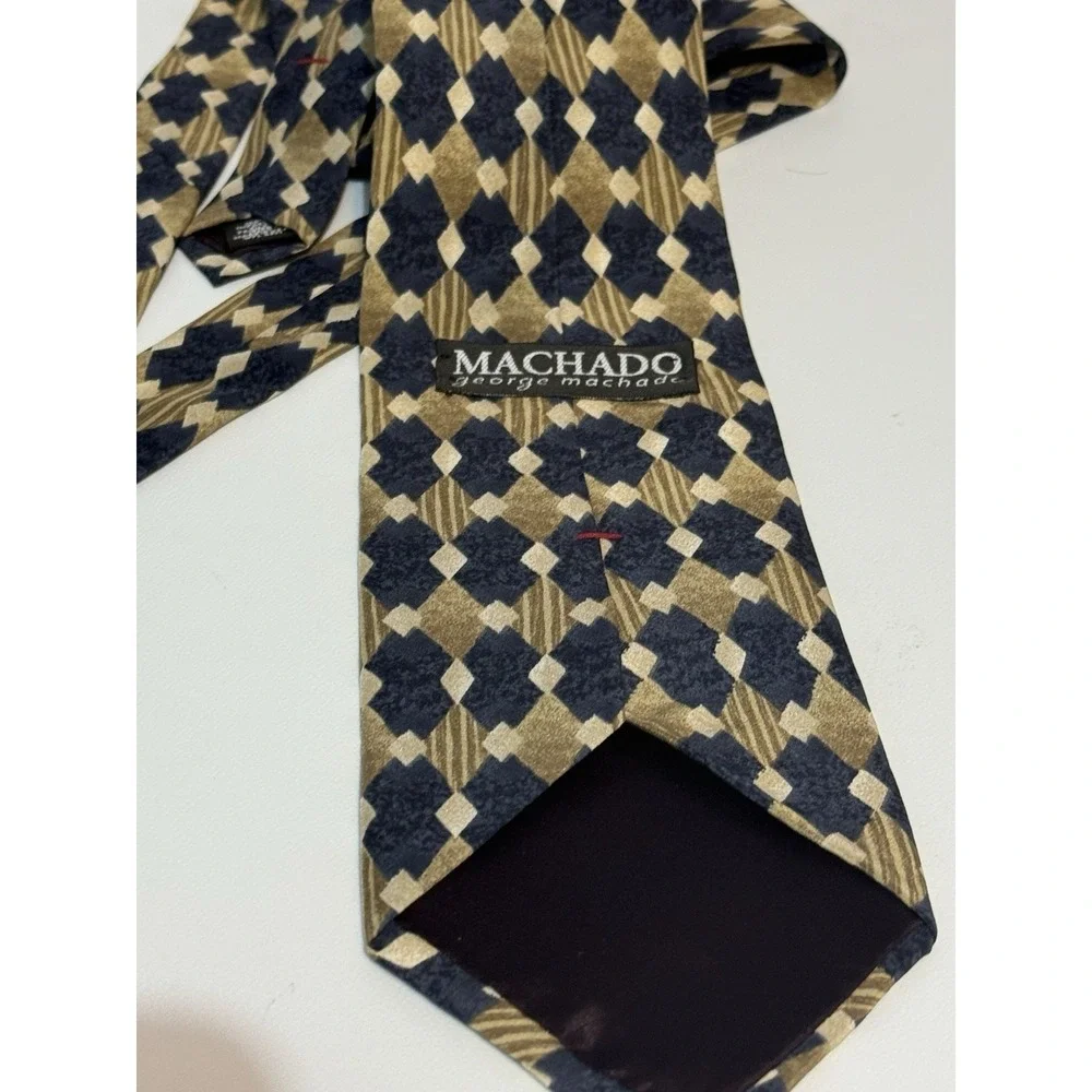 Vintage 90s George Machado Silk Tie Geometric Diamond Pattern Made in USA